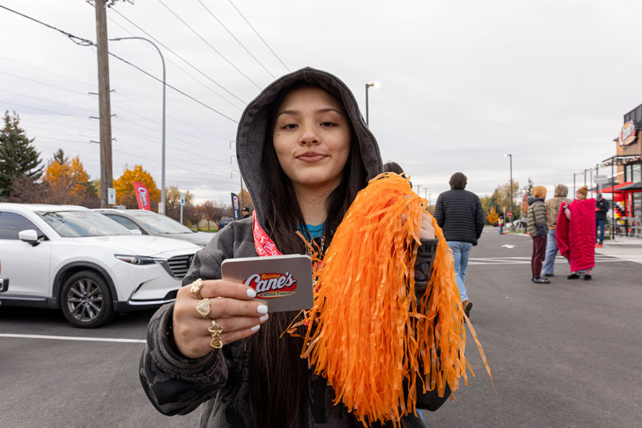 Victoria Carbajal, a freshman at Skyline High School, was one of 20 lucky winners to score free chicken for a year during Raising Cane's grand opening in Idaho Falls. | Daniel V. Ramirez, EastIdahoNews.com