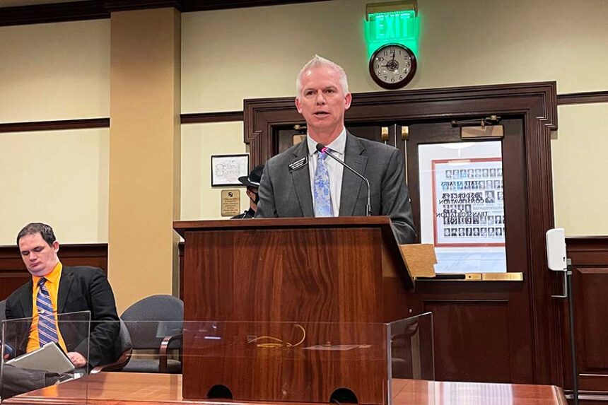 FILE - Idaho state Rep. Jason Monks, R-Meridian, testifies before the House State Affairs Committee at the state Capitol in Boise, Idaho, on Jan. 20, 2021. (AP Photo/Keith Ridler, File)