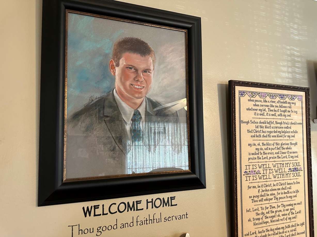 Portrait painted by JR Johansen of Cindy and Greg Thredgold's son Conner, who died while serving in Taiwan in 2014. | Dan Rascon, KSL