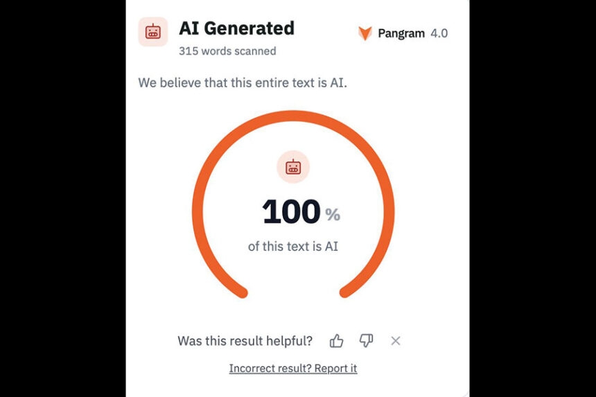 Output of an AI-generated text detector | Courtesy Idaho Education News