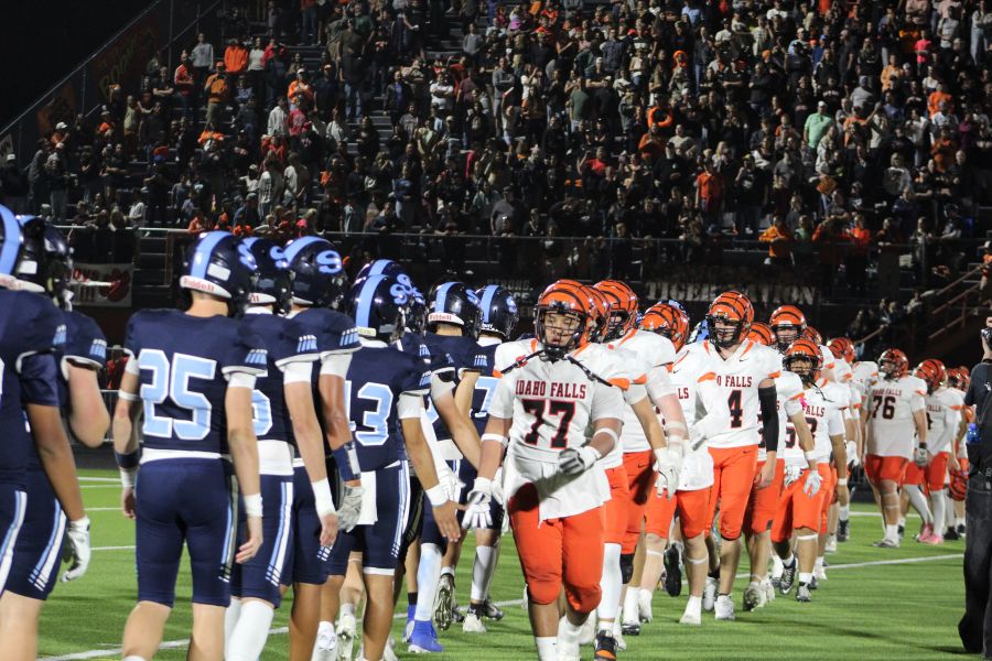 Skyline and Idaho Falls players shake hands after the game. | Allan Steele, EastIdahoSports.com.
