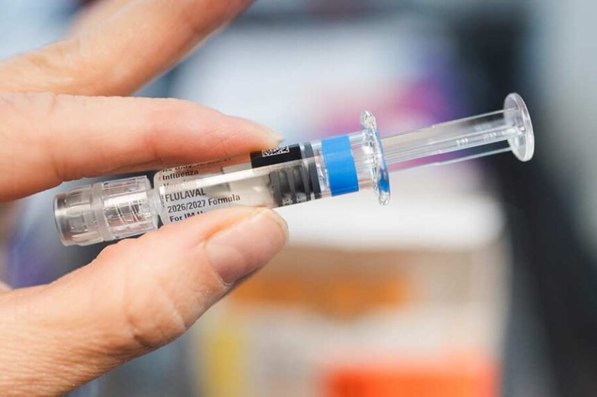 An influenza vaccine is pictured at the Ellis R. Shipp Public Health Center in West Valley City on Thursday, Sept. 17, 2026. (Photo by Spenser Heaps for Utah News Dispatch)