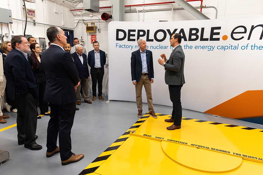 Deployable Energy founder Bobby Gallagher making an announcement at the DOE's Nuclear Reactor Innovation Center at INL. | Courtesy Suzy Baker