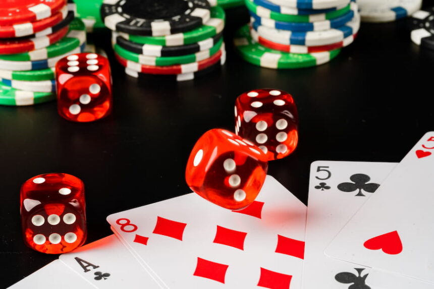 red dice, face cards, and chips