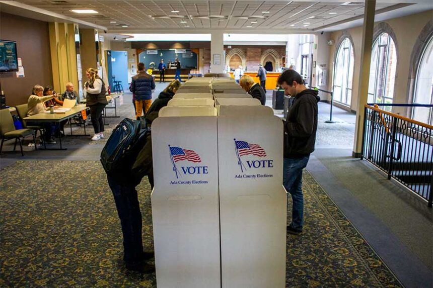 Voters cast their ballots in the general election on Nov. 5, 2024, at Cathedral of the Rockies in Boise. (Pat Sutphin for the Idaho Capital Sun)