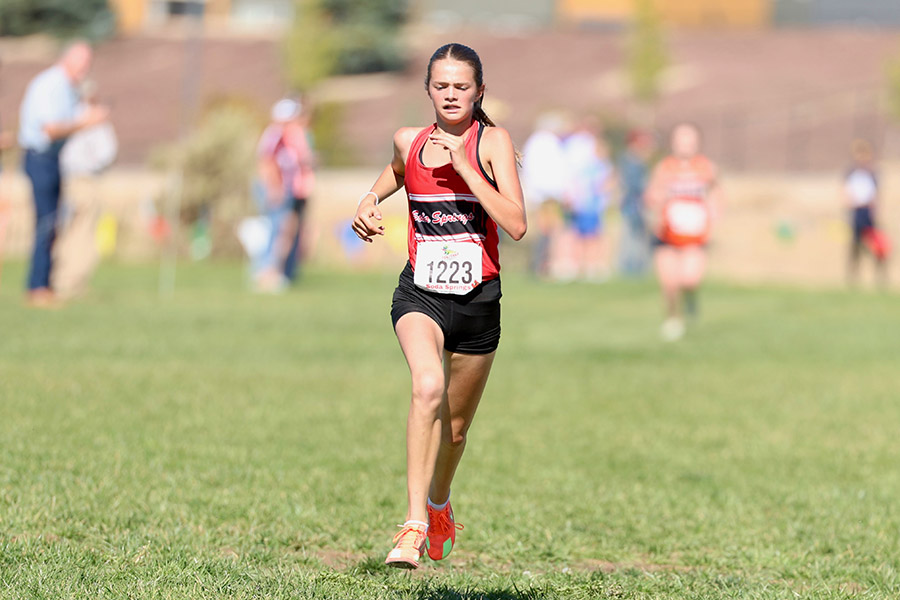 Soda Springs Anna Uskoski winner of the Bob Conley girls varsity b race cross country