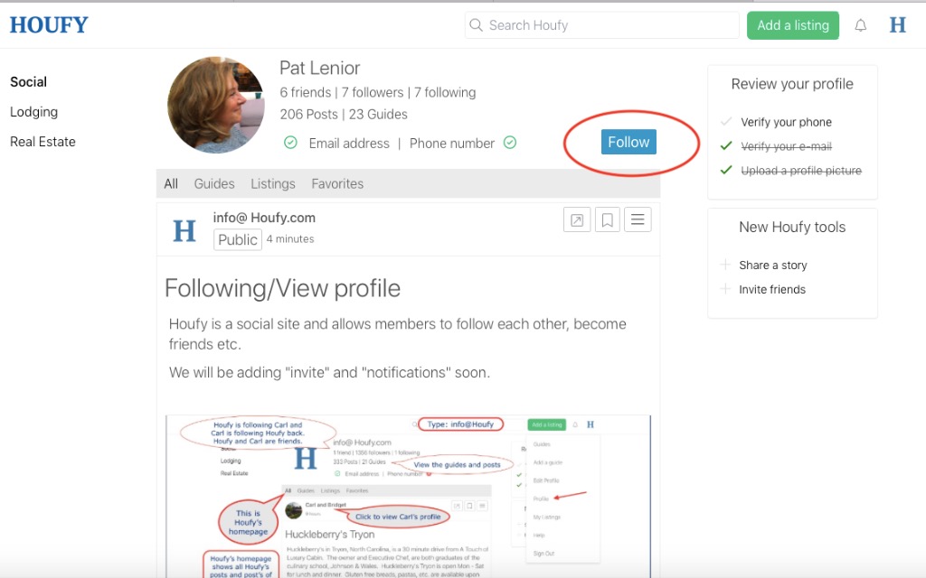 How to follow someone on Houfy?