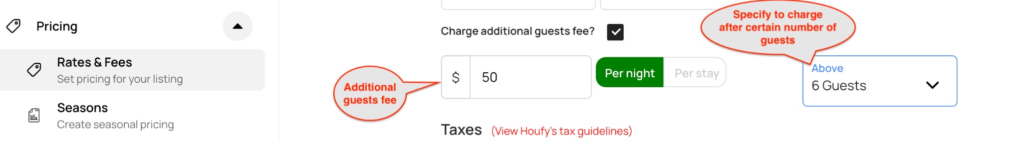 Adding an extra guests fee