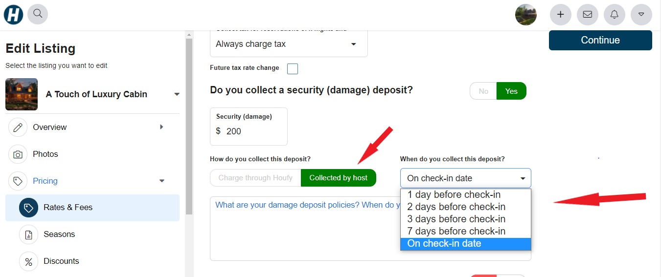 How do I set up my damage deposit?