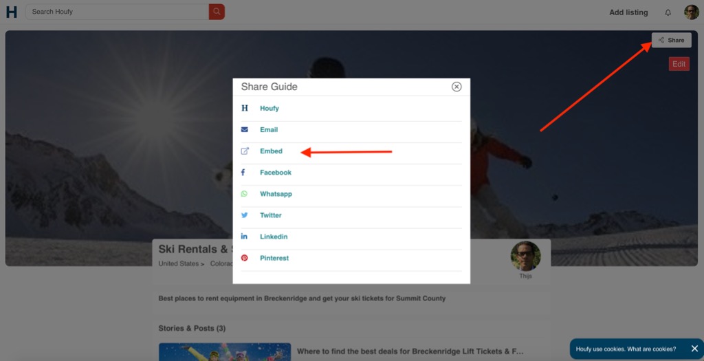 How to embed my Houfy guidebook on my own website: