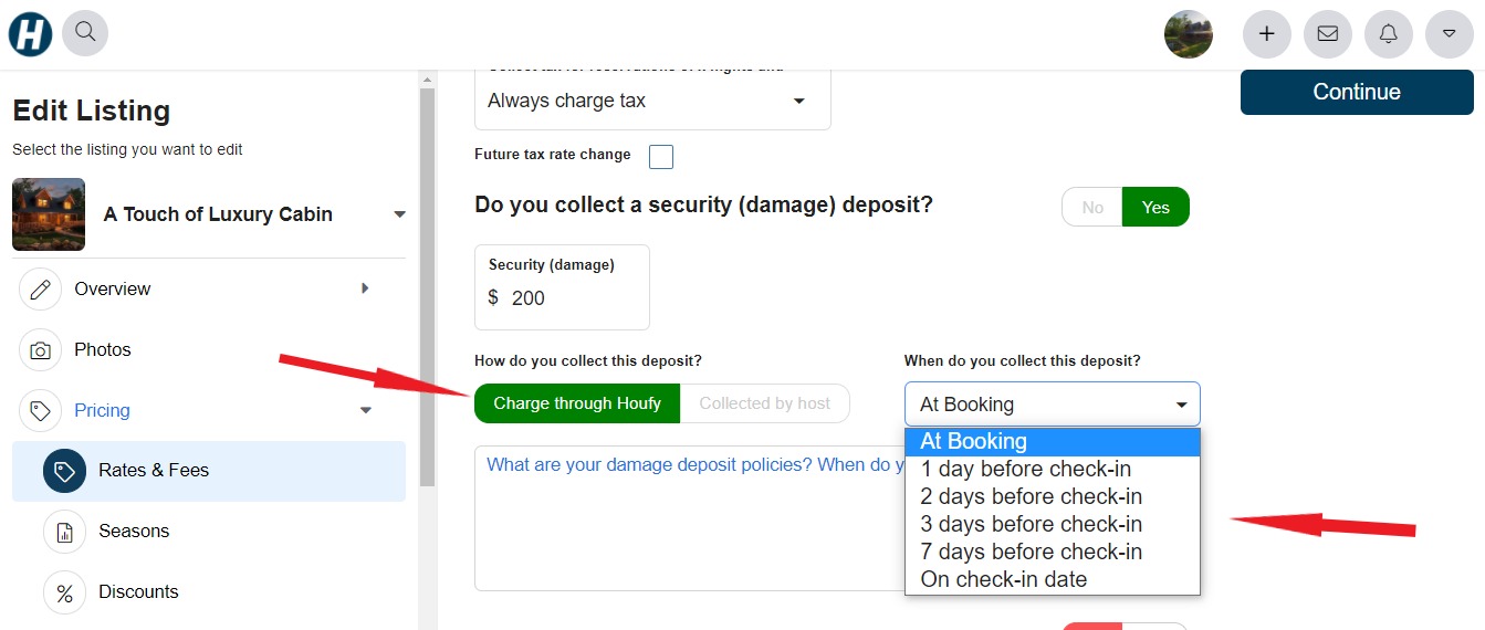 How do I set up my damage deposit?
