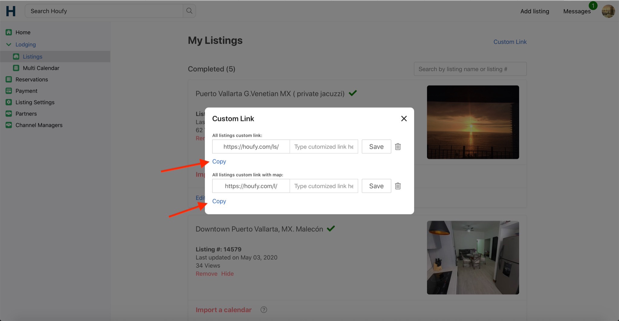 Custom Links at Houfy