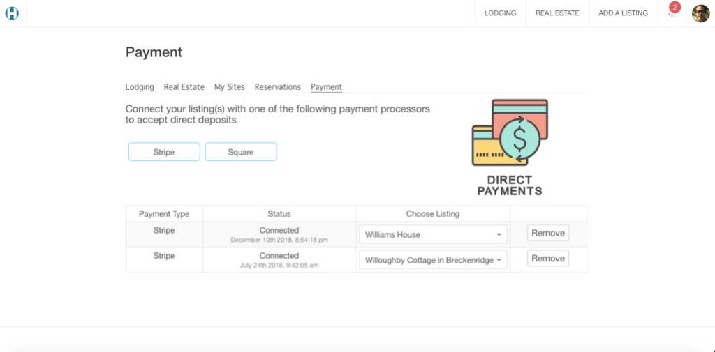 Houfy and accepting direct payments by connecting to Stripe or Square