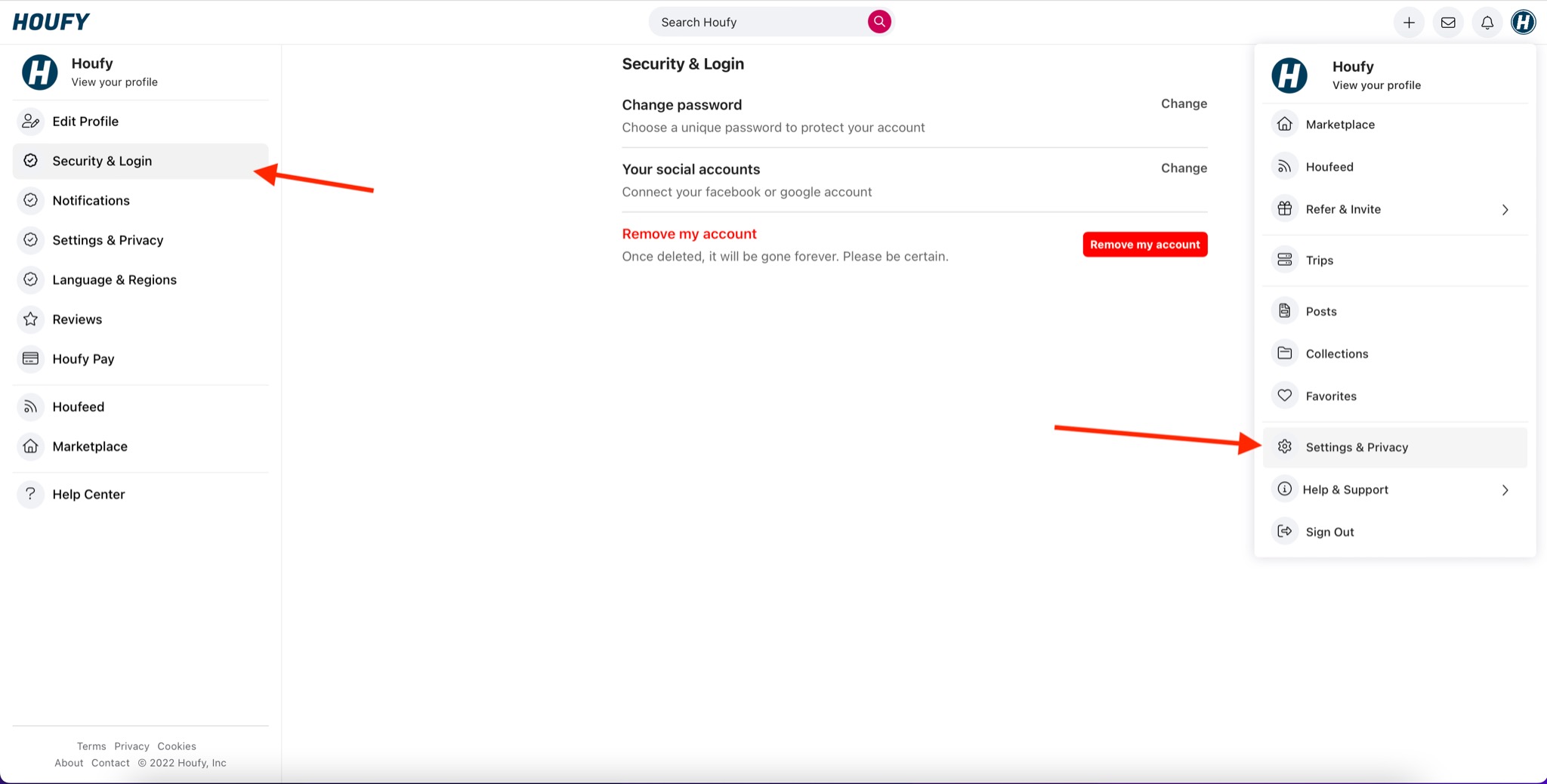 How do I remove my Houfy account