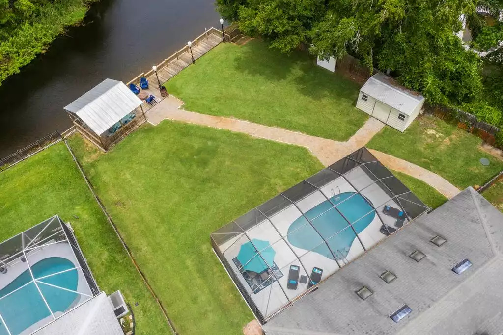 Aerial view of great outdoors for making memorable memories during your stay in St. Augustine. Aerial view of great outdoors for making memorable memories during your stay in St. Augustine. - Heated Saltwater Pool*Harry Potter*Fire Pit*BBQ*EV - St. Augustine
