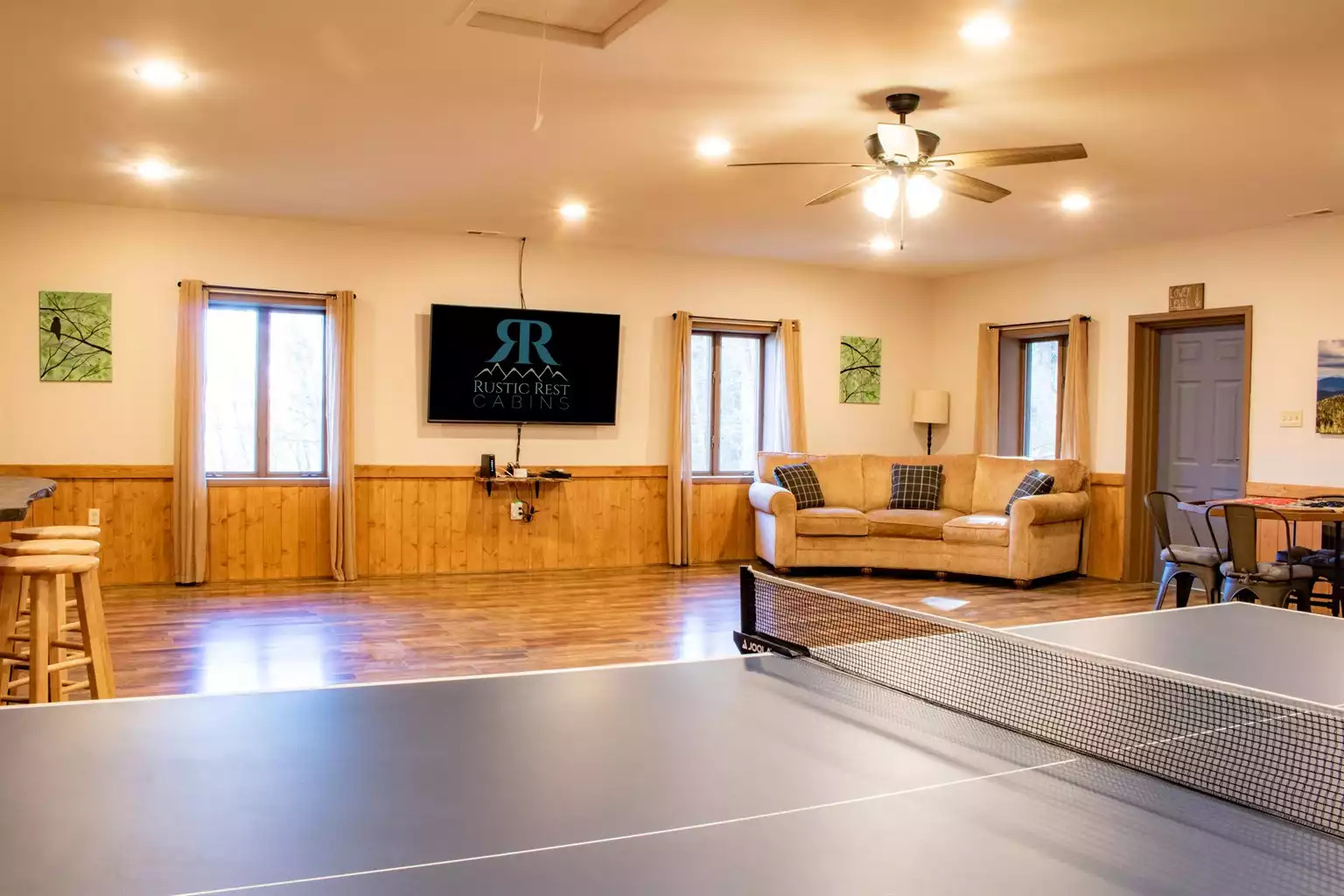 Game Room on the Upper Level complete with 70" TV, Ping Pong Table, Dart Board, Giant Jenga, and More Game Room on the Upper Level complete with 70" TV, Ping Pong Table, Dart Board, Giant Jenga, and More - The Hive Lodge - Whittier