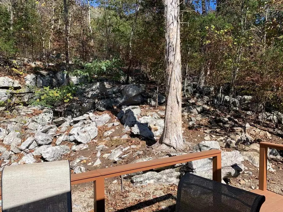 View from the back deck, looking up Lookout Mountain. Property extends eleven acres. Kids love to climb on the rocks and explore. View from the back deck, looking up Lookout Mountain. Property extends eleven acres. Kids love to climb on the rocks and explore. - Fox View Cottage - Rising Fawn