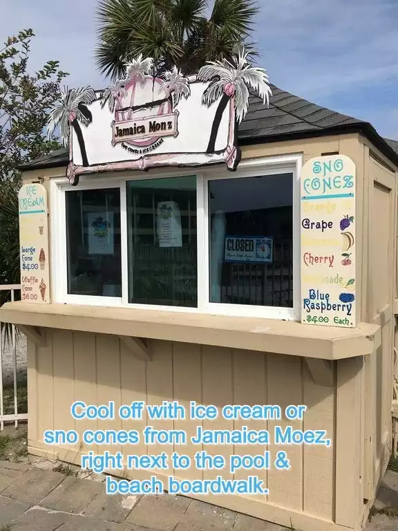 Stop at Jamaica Moe'z, right next to the pool and beach, for Sno Cones and Ice Cream! Stop at Jamaica Moe'z, right next to the pool and beach, for Sno Cones and Ice Cream! - HHI TIDE 21, Family Vacation Rental, HHB&T Resort - Hilton Head Island
