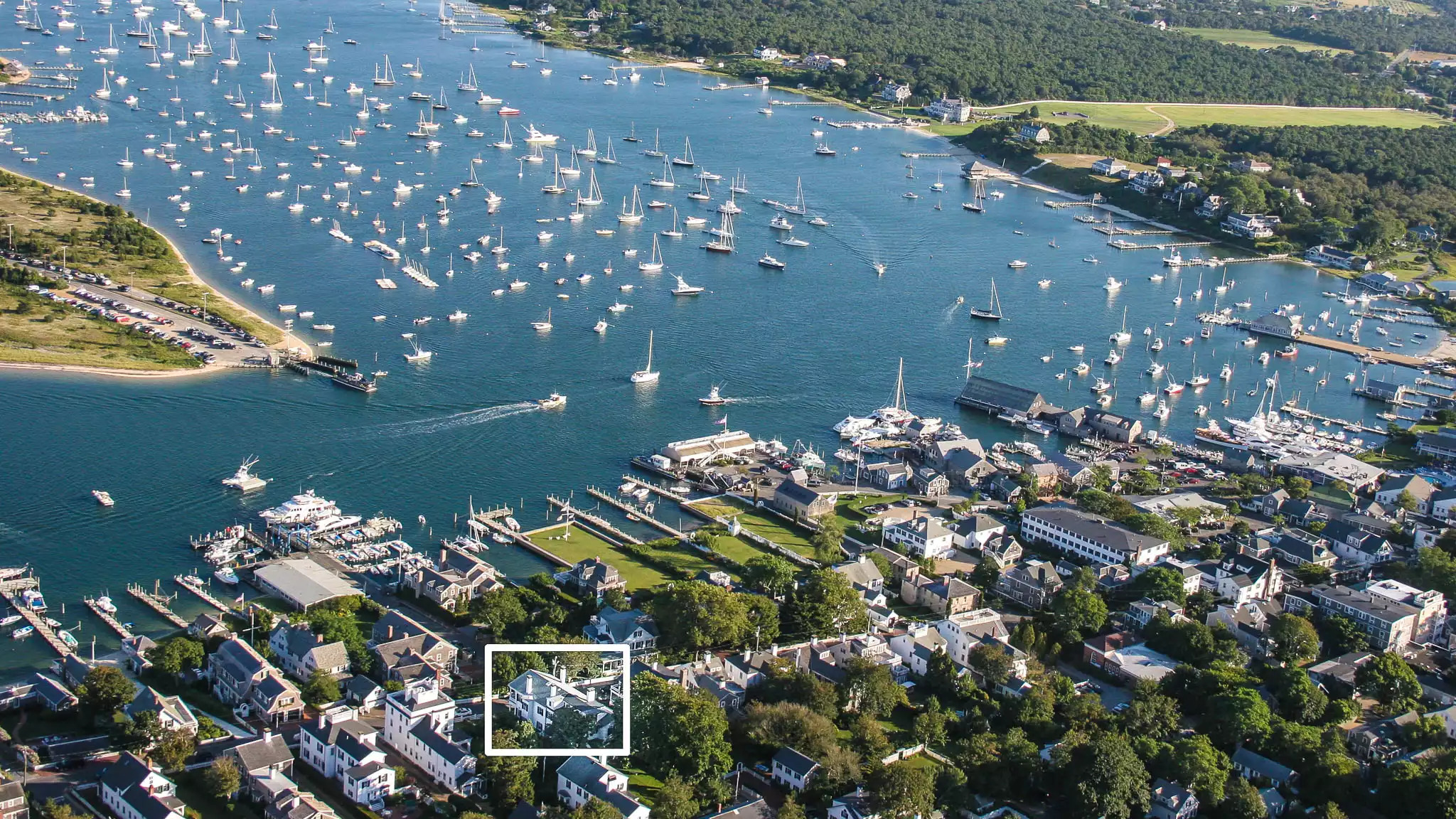 Aerial View of the house and Edgartown Harbor looking South Aerial View of the house and Edgartown Harbor looking South - Captain Morse House - Edgartown