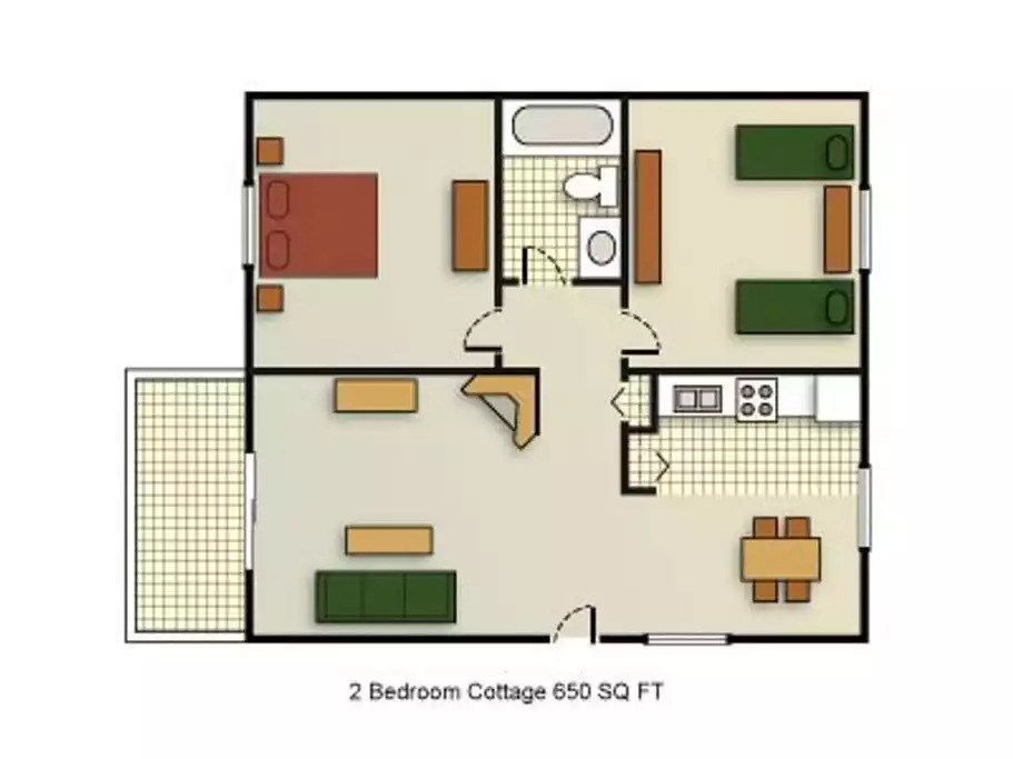 Entire cottage is 650 square feet. Master bedroom contains king bed, and guest room contains queen bed. Sleeper sofa in living rooms allows 6 to sleep in this cabin. Entire cottage is 650 square feet. Master bedroom contains king bed, and guest room contains queen bed. Sleeper sofa in living rooms allows 6 to sleep in this cabin. - Entire Cottage 1 Wisc Dells 2 Bed 1 Bath Sleeps 6 - Wisconsin Dells