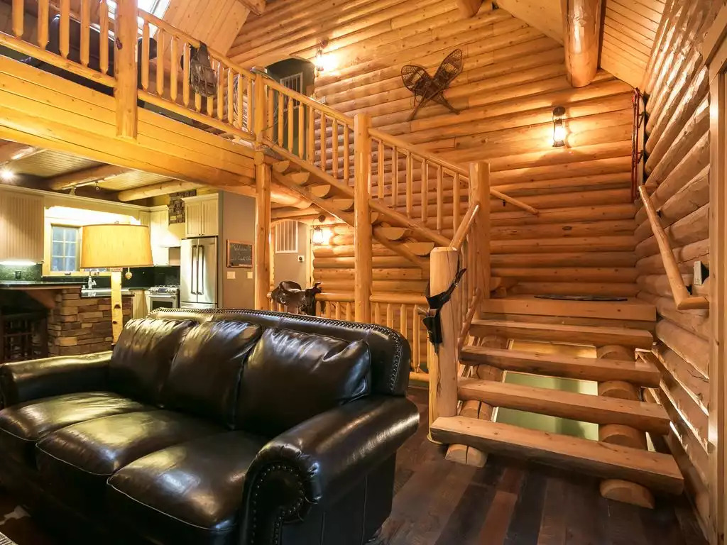 Log stairs to game loft and bedrooms Log stairs to game loft and bedrooms - Gold Creek Cabin - Volcano