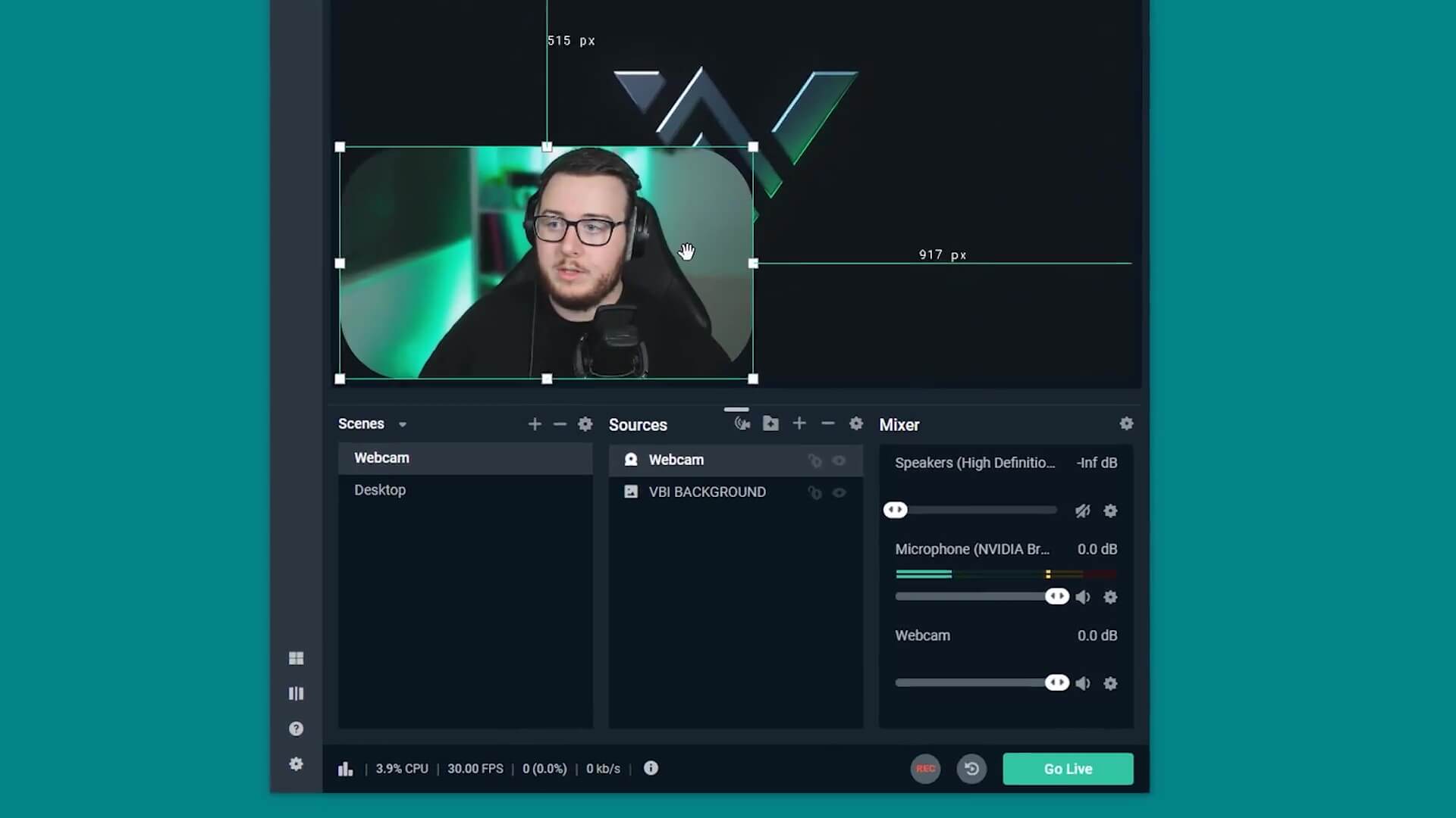 scaling and repositioning webcam in streamlabs obs