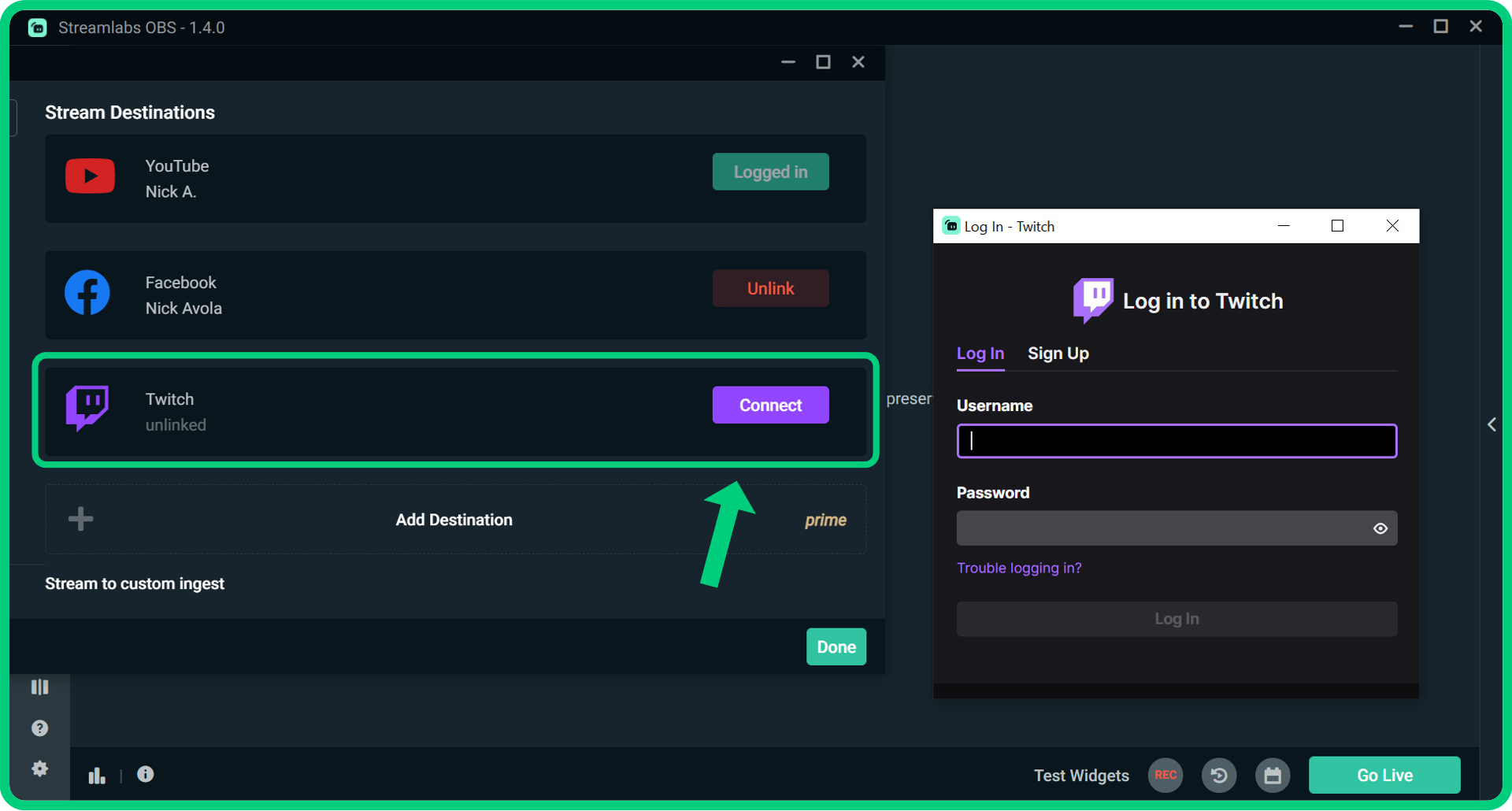 streamlabs obs login