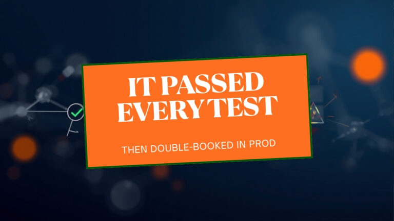 Developer thumbnail reading "It passed every test then double-booked in prod" illustrating a Claude Code race condition