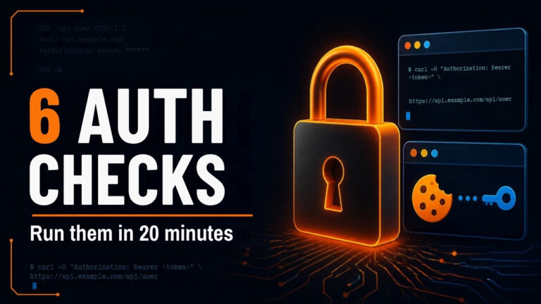 6 auth security checks you can run in 20 minutes, with a padlock, curl window, and cookie icon