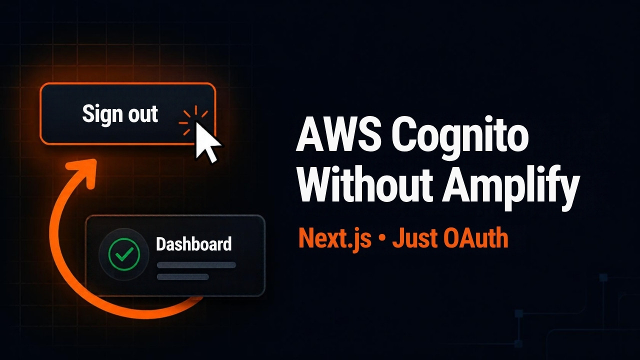 A Sign out button with an arrow looping back to the dashboard, next to the title AWS Cognito Without Amplify, Next.js, Just OAuth