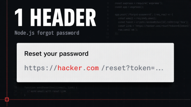 Password reset email whose link points to hacker.com, with the caption 1 header