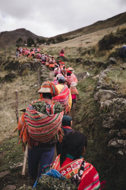 People walking in a line