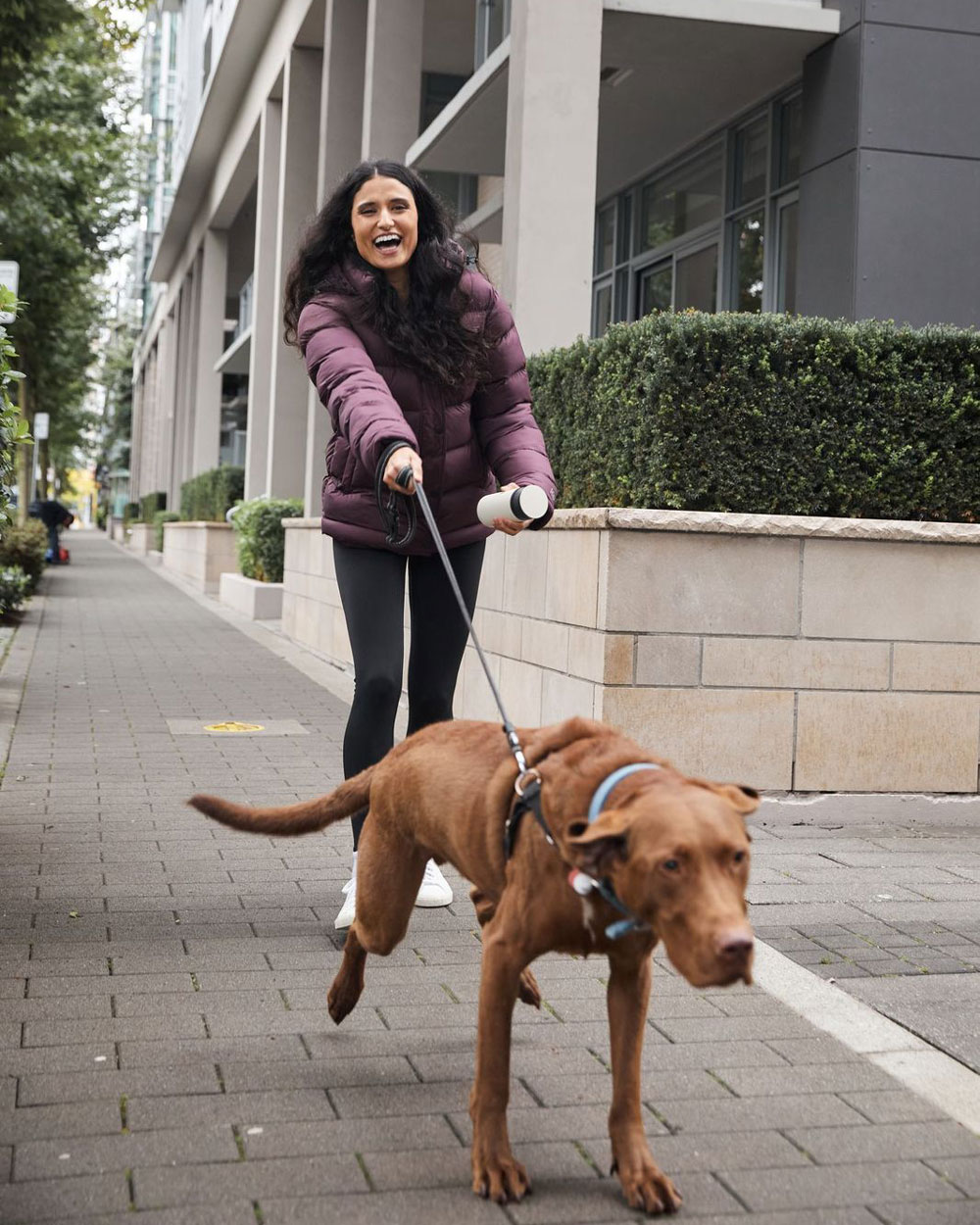 woman walking dog