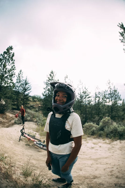 brooklyn bell wearing motorcross helmet