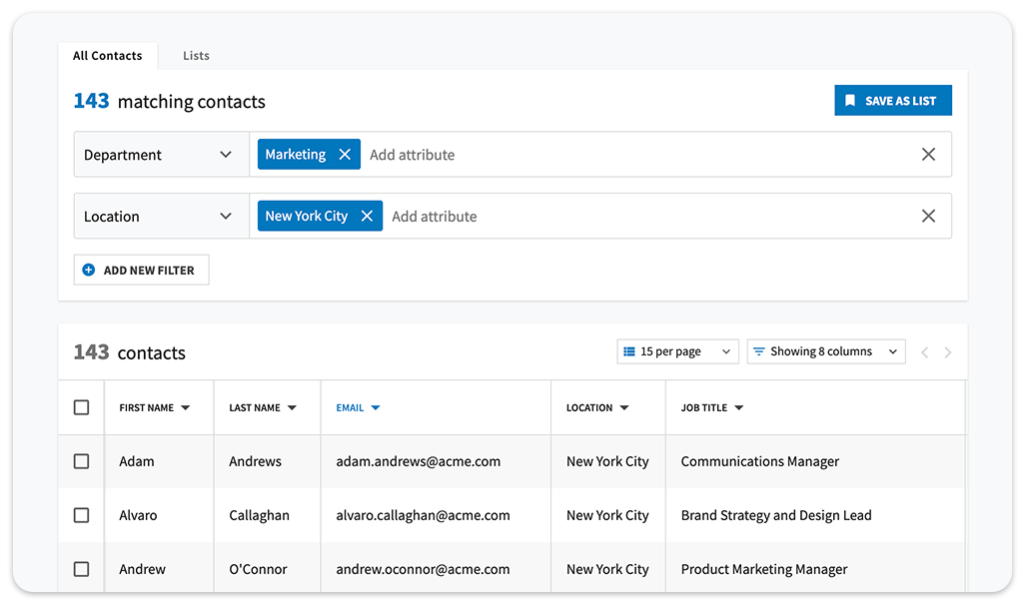 Create custom distribution lists of employees based on location and roles