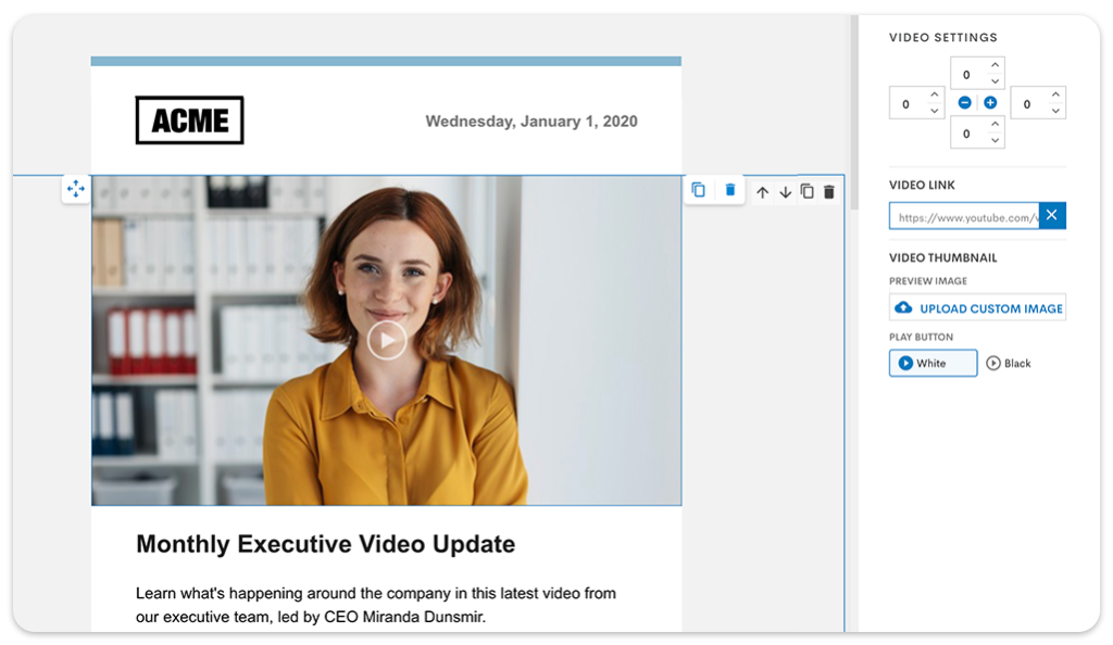 Email designer with video for Outlook employee emails