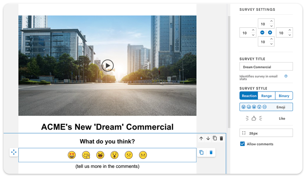 Employee email video example and surveys for feedback