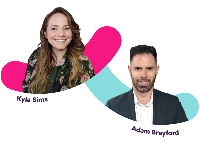 Kyla Sims and Adam Brayford, hosts of Bananatag's Morning Show - The Best Show for Internal Communicators