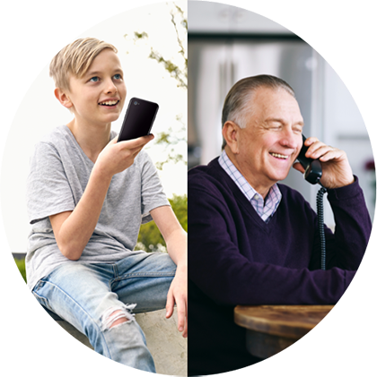 Boy talking to man on phone circle image branding