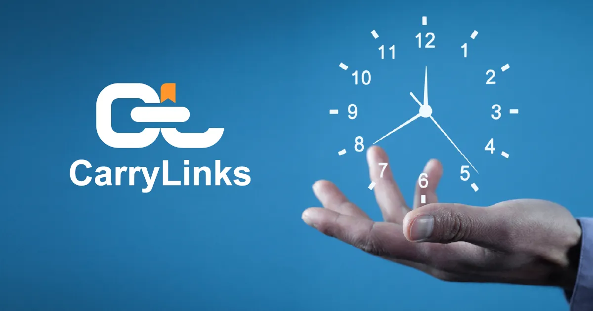 Clock and CarryLinks logo showing how to create a CarryLinks account in minutes