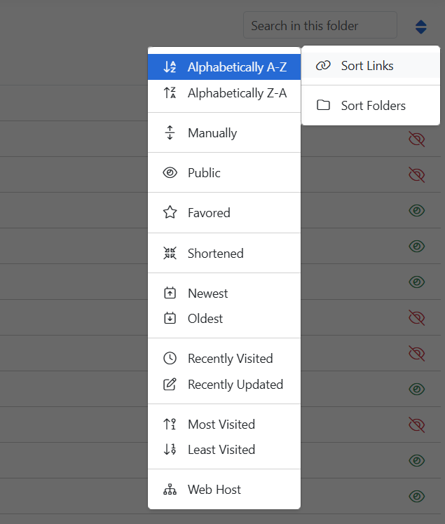 Sorting links options in CarryLinks