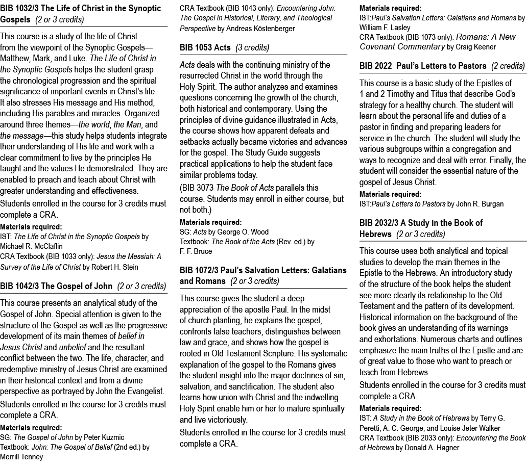 BIB 1032/3 The Life of Christ in the Synoptic Gospels (2 or 3 credits) This course is a study of the life of Christ f...
