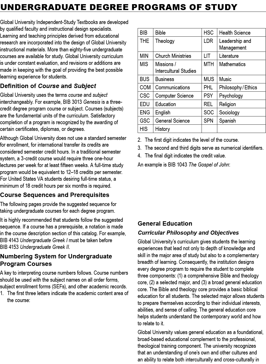 Undergraduate Degree Programs of Study Global University Independent Study Textbooks are developed by qualified facul...