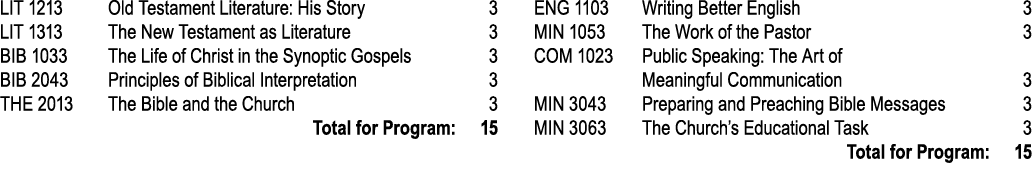 LIT 1213 Old Testament Literature: His Story 3 LIT 1313 The New Testament as Literature 3 BIB 1033 The Life of Christ...