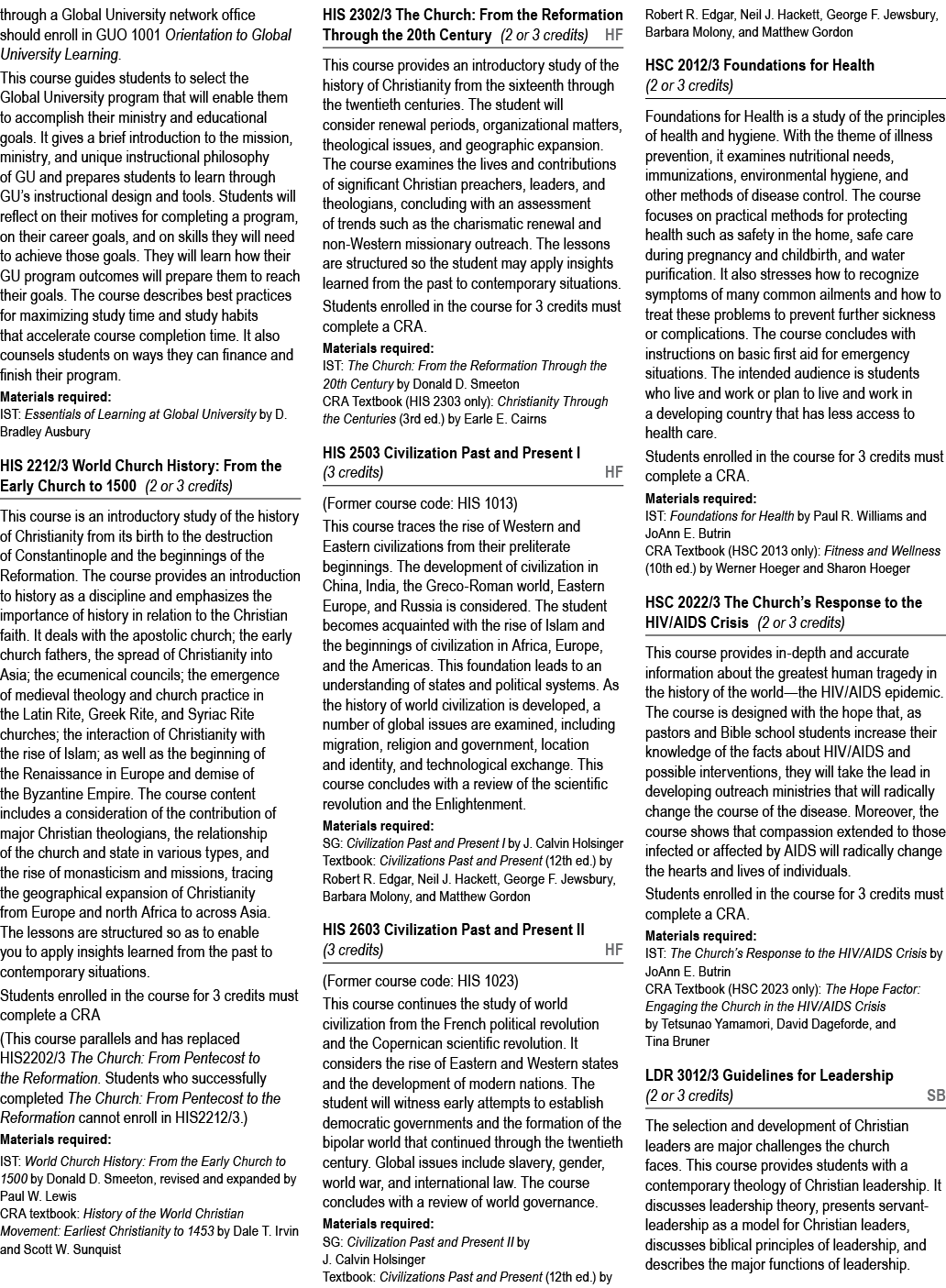 through a Global University network office should enroll in GUO 1001 Orientation to Global University Learning. This ...