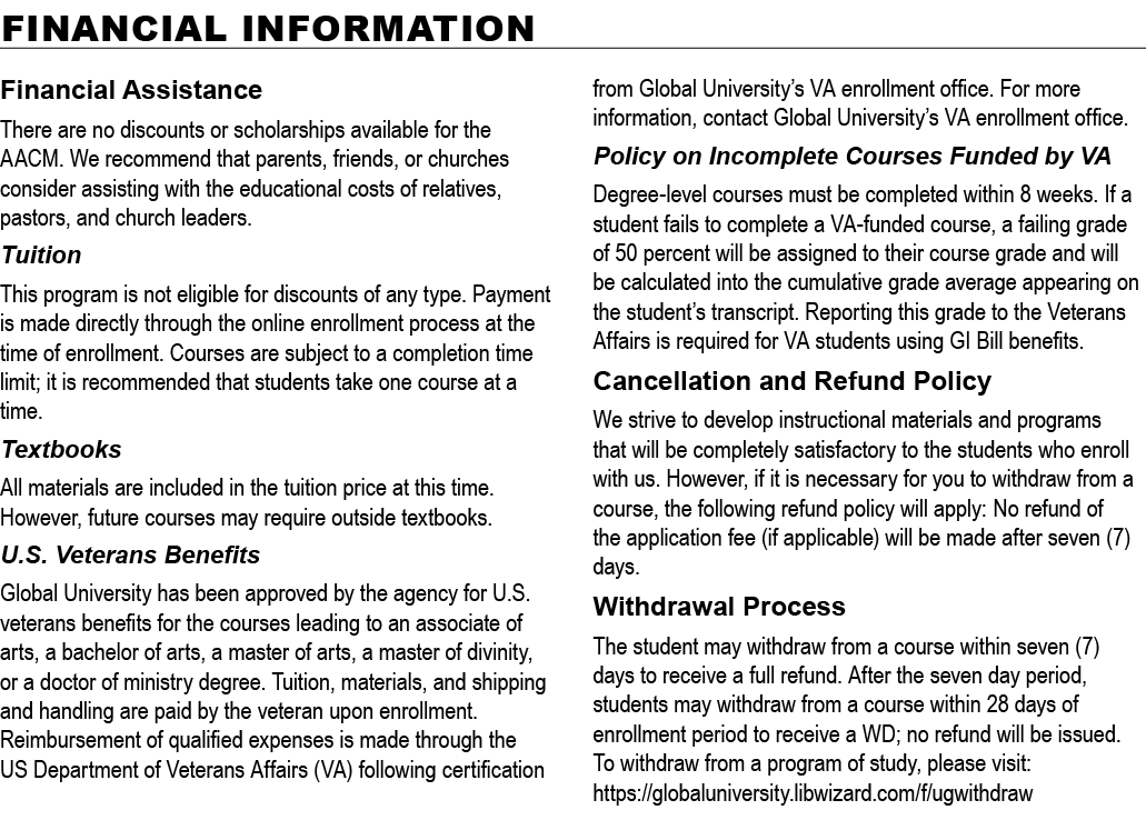 Financial Information Financial Assistance There are no discounts or scholarships available for the AACM. We recommen...