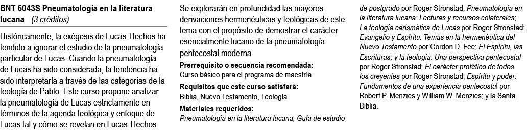 BNT 6043S Pneumatolog a en la literatura lucana (3 cr ditos) Hist ricamente, la ex gesis de Lucas Hechos ha tendido a...