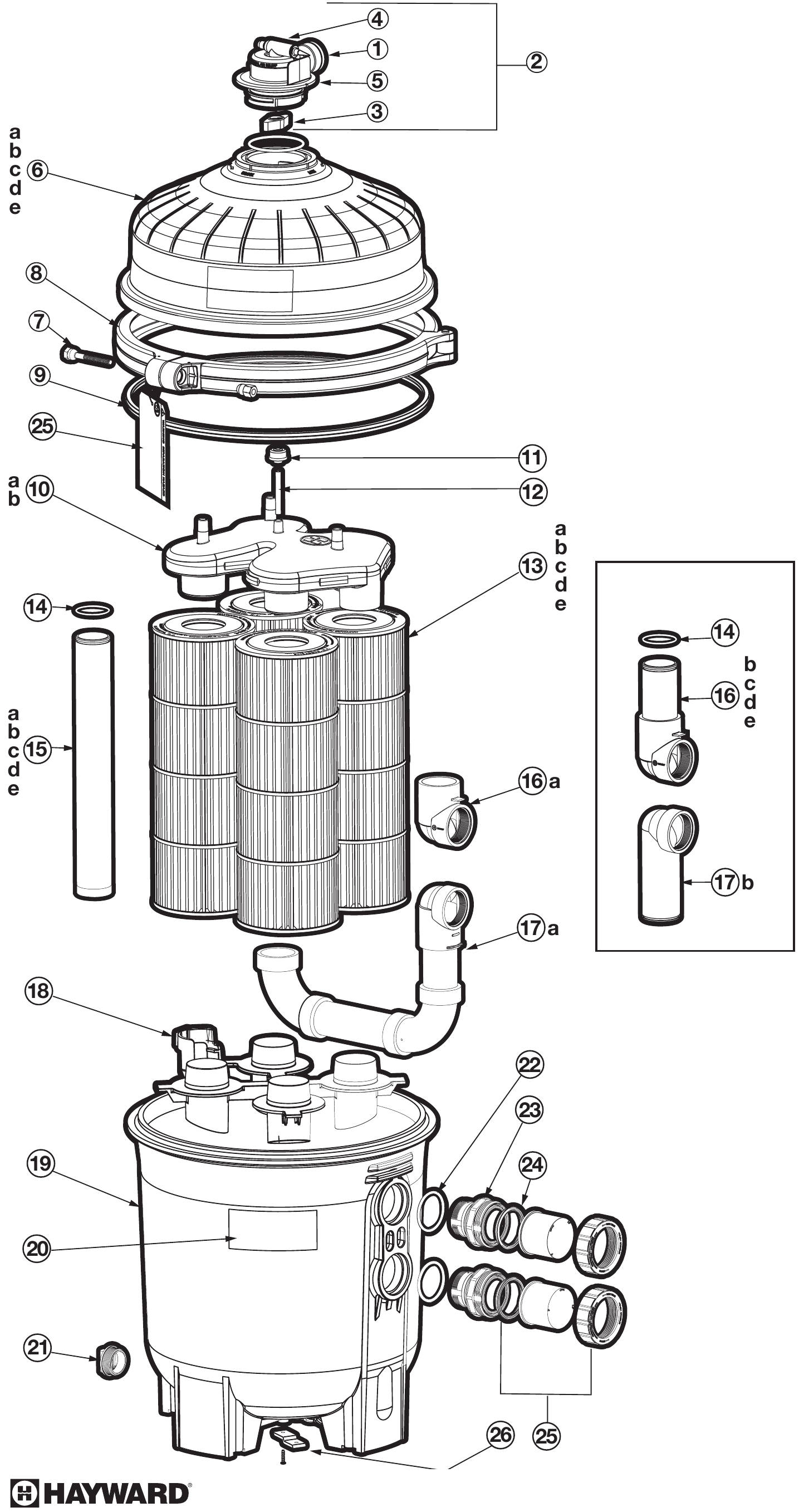 SwimClear Multi-Element Cartridge Filter - Hayward Parts Diagram
