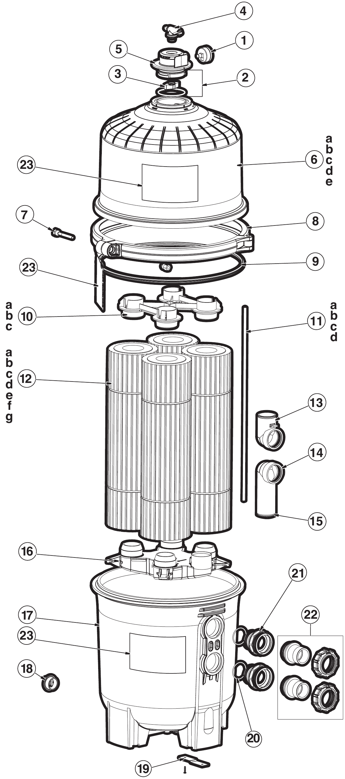 SwimClear Multi-Element Cartridge Filter - Hayward Parts Diagram