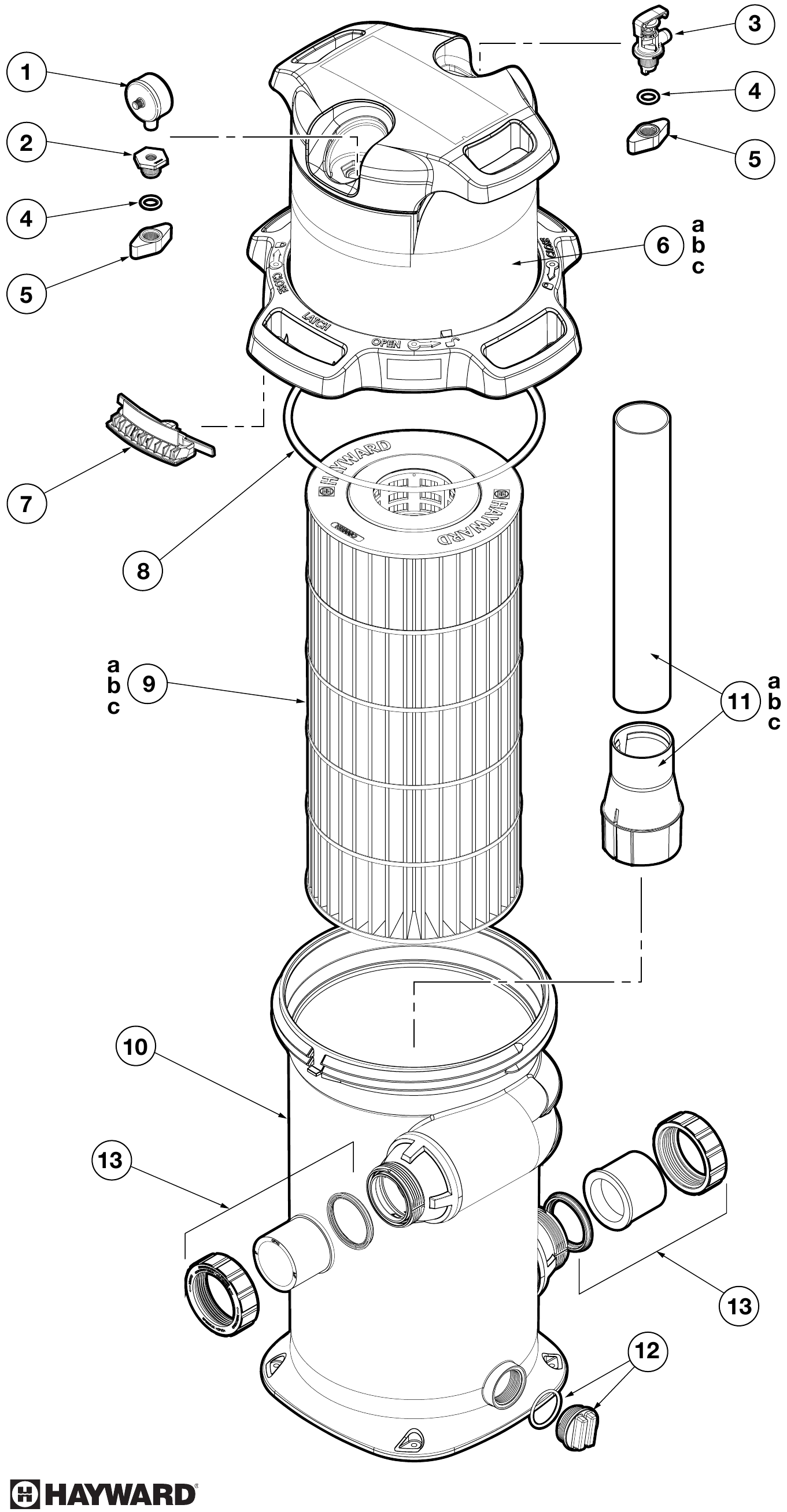SwimClear Single-Element Cartridge Filter - Hayward Parts Diagram